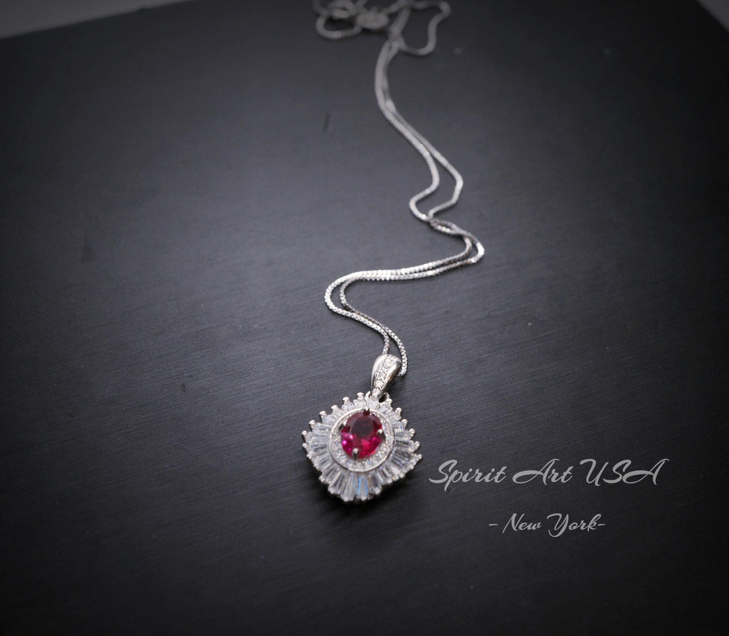 Dainty Ruby Necklace - Full Sterling Silver Oval Cut Red Ruby Pendant - July Birthstone - Ruby Jewelry #671