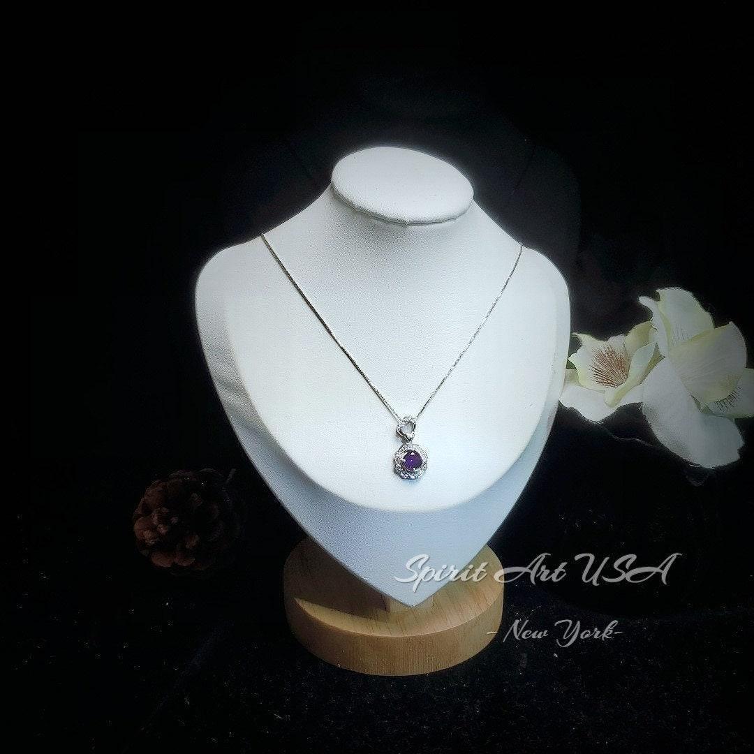 Natural Amethyst Necklace Pendant, February Birthstone 18K Gold Plated Sterling Silver Floral Design, rose flower jewelry #417