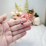Sterling Silver Red Ruby Necklace, High Quality Ruby Halo Solitaire July Birthstone Red Gemstone Pendant White Gold plated #134