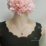 Gemstone Halo Ruby Necklace 2 CT Oval Solitaire Red Ruby Pendant Sterling Silver White Gold plated July Birthstone #164