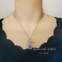 Teardrop Blue Tanzanite Necklace - Large Gold the Tree Of Life Pendant - 18KGP Sterling Silver olive branch Necklace #850