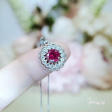 Tiny Ruby Flower Necklace Diamond Cherry Blossoms Sterling Silver White Gold Plated 0.85 CT July Birthstone 1049