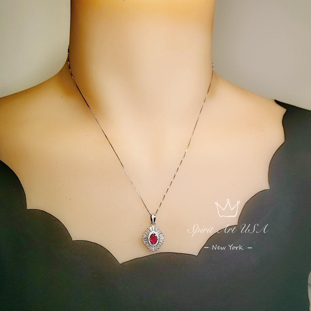 Dainty Ruby Necklace - Full Sterling Silver Oval Cut Red Ruby Pendant - July Birthstone - Ruby Jewelry #671