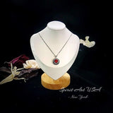 Ruby Necklace - Sterling Silver Large Sunflower Round Red Ruby Pendant - 14K White Gold Coated - Ruby Jewelry #965