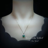 Gemstone Square Emerald Necklace - 18kgp @ Sterling Silver - Dainty Green Emerald Jewelry - May Birthstone #305