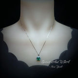 Gemstone Square Emerald Necklace - 18kgp @ Sterling Silver - Dainty Green Emerald Jewelry - May Birthstone #305