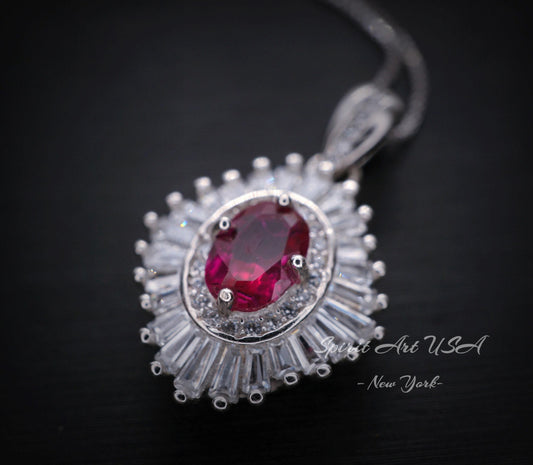 Dainty Ruby Necklace - Full Sterling Silver Oval Cut Red Ruby Pendant - July Birthstone - Ruby Jewelry #671