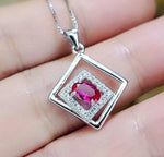 Geometric Ruby Necklace Sterling Silver Minimalist Double Square Tiny Ruby Pendant 015