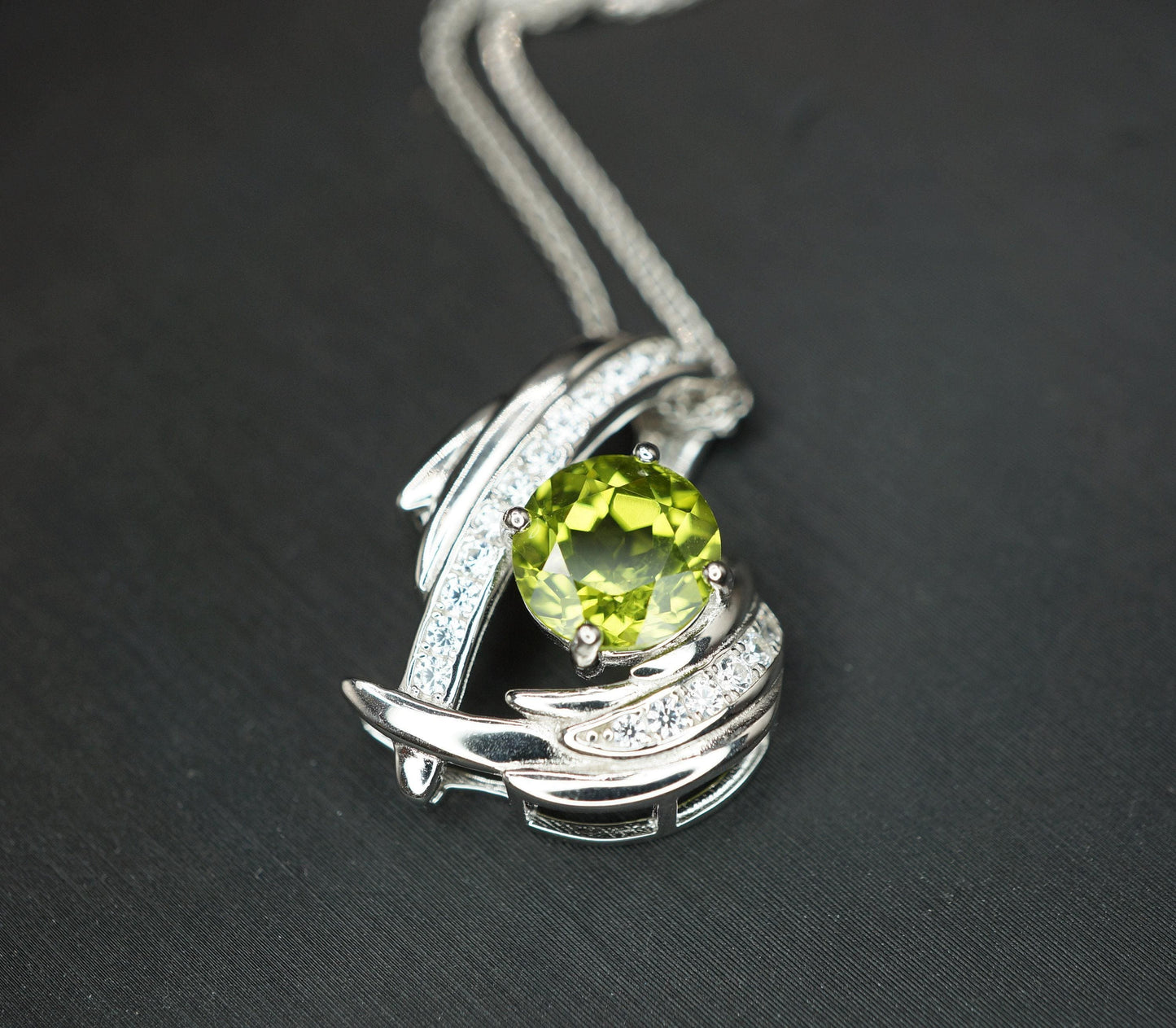 Genuine Peridot Necklace Angel Wing Necklace 18KGP @ Sterling Silver - August Birthstone - Natural Protective Green Gemstone Jewelry #911