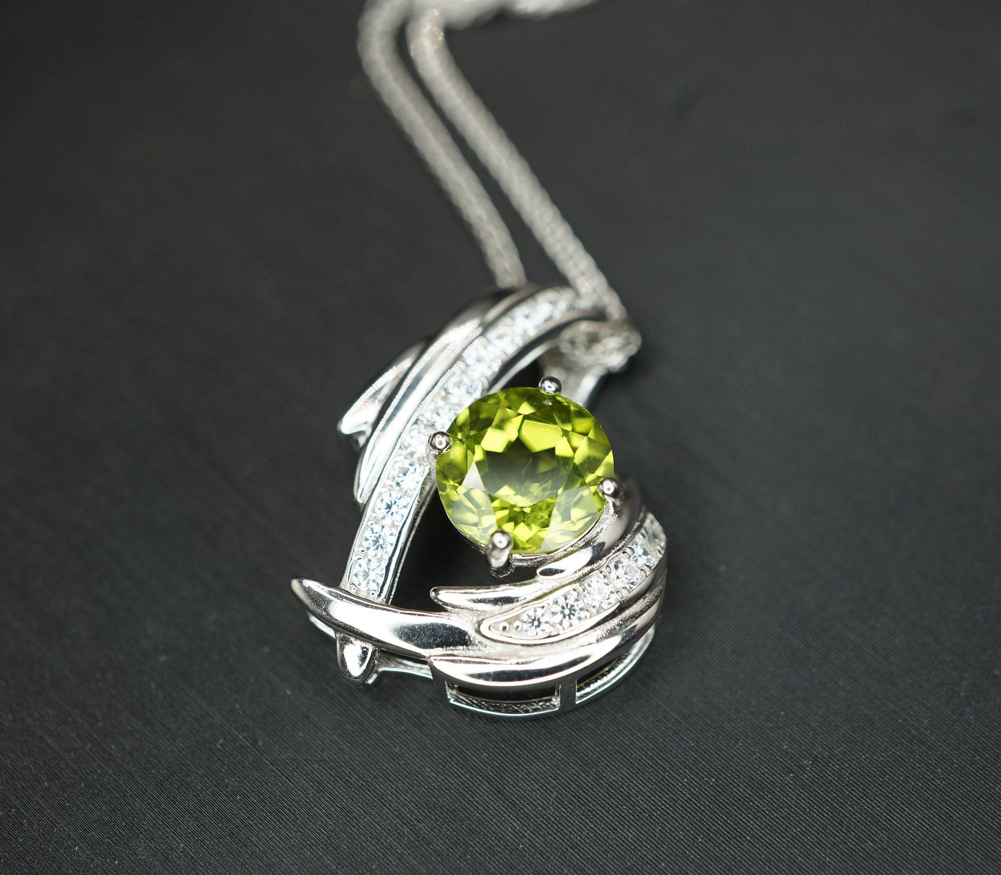 Genuine Peridot Necklace Angel Wing Necklace 18KGP @ Sterling Silver - August Birthstone - Natural Protective Green Gemstone Jewelry #911