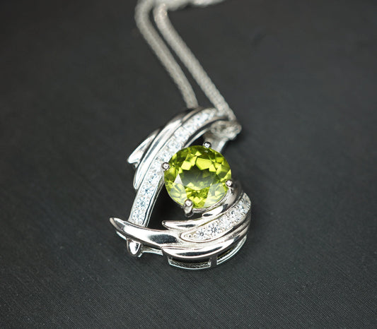 Genuine Peridot Necklace Angel Wing Necklace 18KGP @ Sterling Silver - August Birthstone - Natural Protective Green Gemstone Jewelry #911