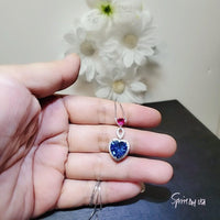 5 CT Blue Sapphire Necklace Sterling Silver Double Heart Pendant White Gold Coated September Birthstone Ruby Heart Jewelry#741