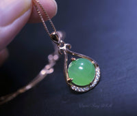 Sterling Silver Green Jade Necklace - Rose Gold High Quality Natural Emerald Jade Jewelry - Vintage Victorian Genuine Jade Pendant #204