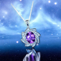 Genuine Amethyst Necklace Luxury February Birthstone White Gold Sterling Silver Milky Way Spiral Galaxy Energy Vortexes Windmill 3 CT #1087