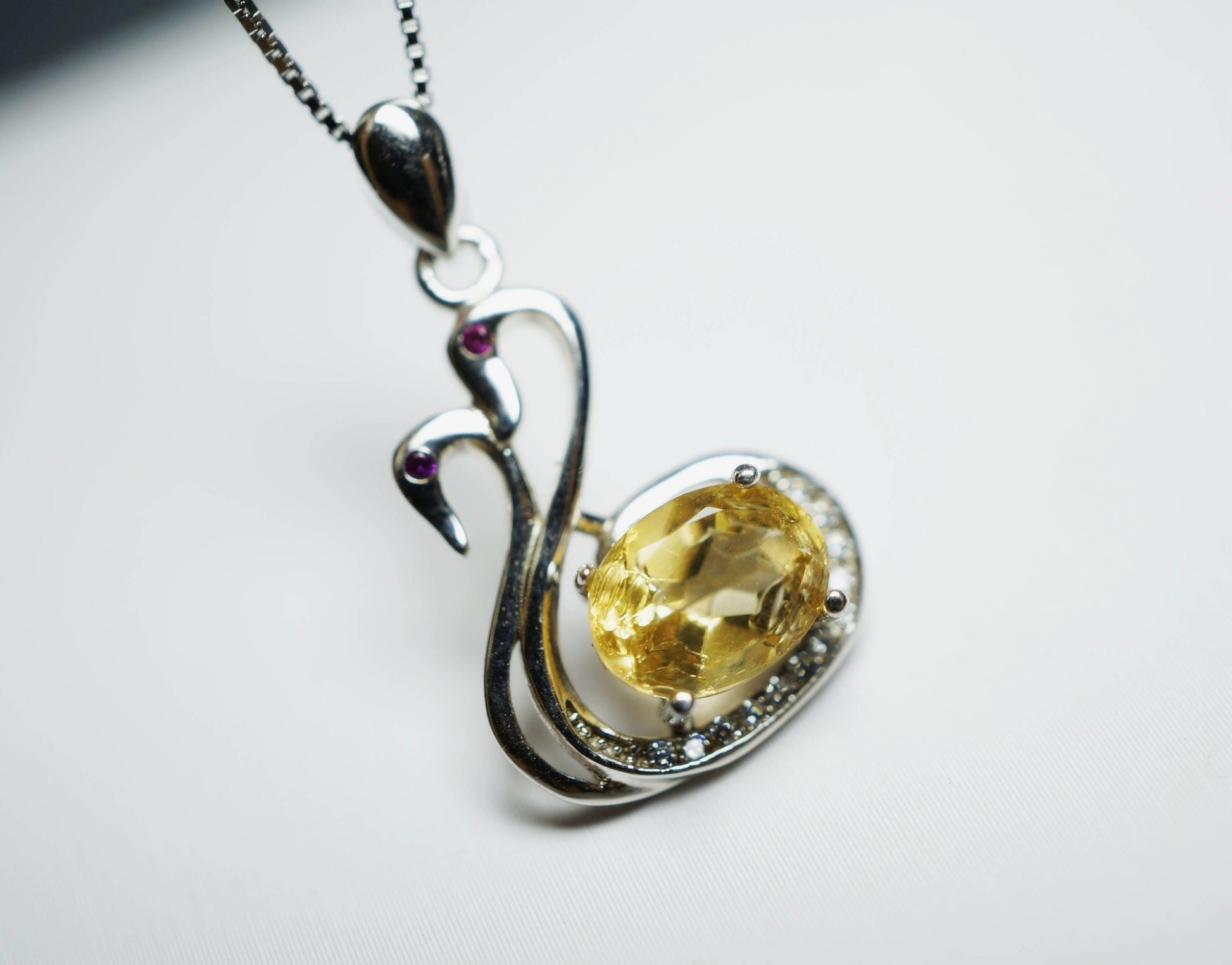 Citrine Necklace - Sterling Silver Coupon Swan Necklace - Chakra Healing Tiny 925 Silver Box Chain Citrine Healing Pendant Yoga Jewelry 1107