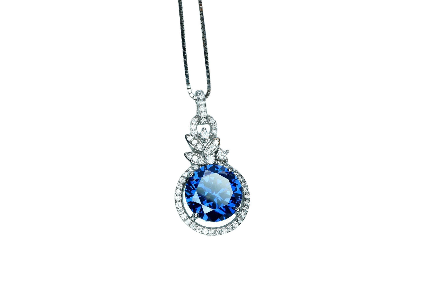 3.8 CT Blue Sapphire Necklace - 18KGP Sterling Silver Flower Petal - September Birthstone - Unique Design Sapphire Pendant #580