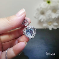 Aquamarine Necklace - Blue Hear Pendant - Sterling Silver Crown - Sim Gemstone - 7 Ct Blue Aquamarine Jewelry - March Birthstone #804