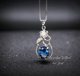 Blue Sapphire Necklace - Sterling Silver Flower Pendant, Oval 3 Ct Blue Sapphire Gemstone Jewelry #391