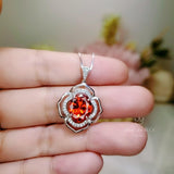 Red Orange Sunstone Jewelry - Flower Of Life Large 5 Ct Orange Sapphire Pendant Sterling Silver Tangerine Spessartite Garnet Necklace #637