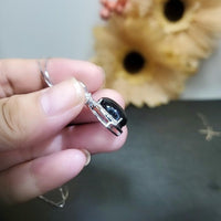 Large Black Onyx Necklace - Natural Black Agate Protective High Frequency Energy Leaf Jewelry Diamond Flower Sterling Silver 1039