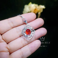 Red Orange Sunstone Jewelry - Flower Of Life Large 5 Ct Orange Sapphire Pendant Sterling Silver Tangerine Spessartite Garnet Necklace #637