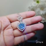 Aquamarine Necklace - Blue Hear Pendant - Sterling Silver Crown - Sim Gemstone - 7 Ct Blue Aquamarine Jewelry - March Birthstone #804