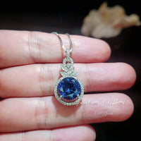3.8 CT Blue Sapphire Necklace - 18KGP Sterling Silver Flower Petal - September Birthstone - Unique Design Sapphire Pendant #580