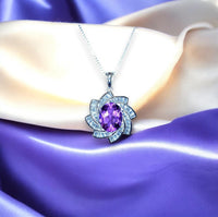 Genuine Amethyst Necklace Luxury February Birthstone White Gold Sterling Silver Milky Way Spiral Galaxy Energy Vortexes Windmill 3 CT #1087