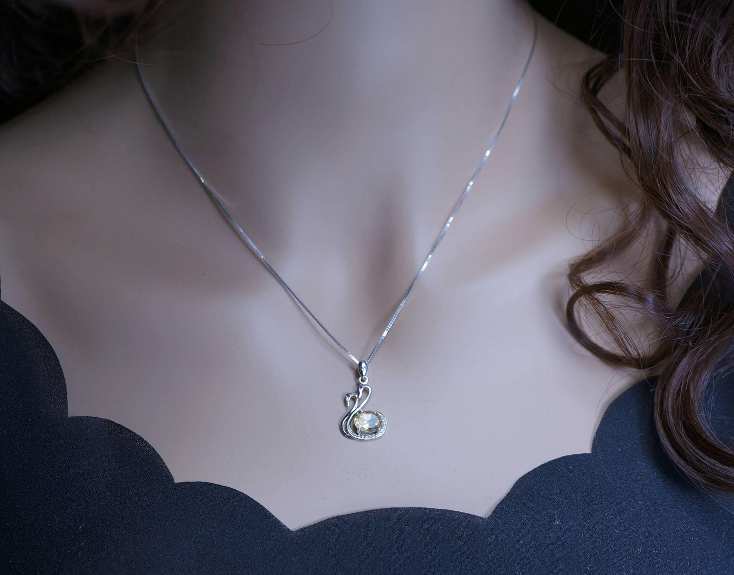 Citrine Necklace - Sterling Silver Coupon Swan Necklace - Chakra Healing Tiny 925 Silver Box Chain Citrine Healing Pendant Yoga Jewelry 1107