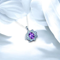 Genuine Amethyst Necklace Luxury February Birthstone White Gold Sterling Silver Milky Way Spiral Galaxy Energy Vortexes Windmill 3 CT #1087