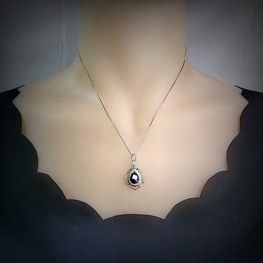 Teardrop Blue Sapphire Necklace 2.75 CT Royal Blue Sapphire Gemstone Pendant Sterling Silver Pear White Gold Petal Jewelry #773