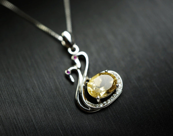 Citrine Necklace - Sterling Silver Coupon Swan Necklace - Chakra Healing Tiny 925 Silver Box Chain Citrine Healing Pendant Yoga Jewelry 1107