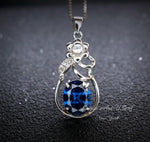Blue Sapphire Necklace - Sterling Silver Flower Pendant, Oval 3 Ct Blue Sapphire Gemstone Jewelry #391