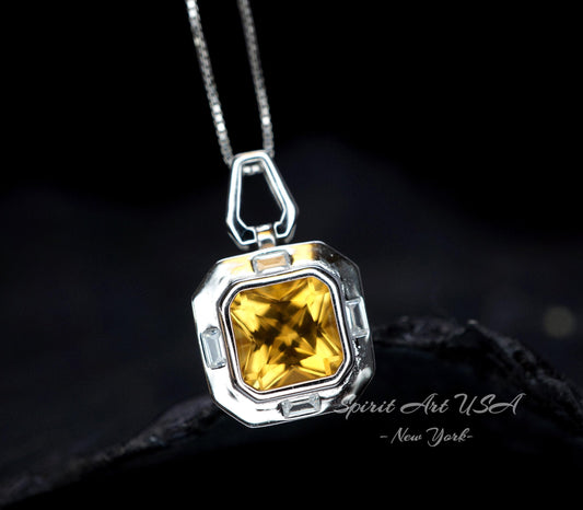 Genuine Citrine necklace - Natural Citrine Necklace - High Quality - Citrine Pendant Jewelry - 18kgp @ Sterling Silver #459