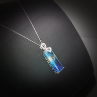 Blue Tourmaline Necklace Sterling Silver Rectangle Unique Design Aquamarine Style Blue Gemstone Jewelry #988