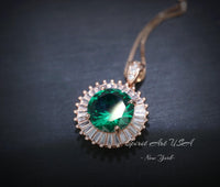Round 3 CT Emerald Necklace Rose gold Gemstone Sun Halo Pendant Sterling Silver #525