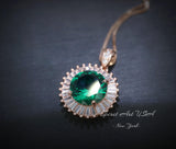 Round 3 CT Emerald Necklace Rose gold Gemstone Sun Halo Pendant Sterling Silver #525