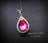 Large Teardrop Pink Sapphire Necklace - Sterling Silver Fuchsia Large 5 CT Pink Sapphire Pendant - White Gold Fuchsia Gemstone Jewelry #746