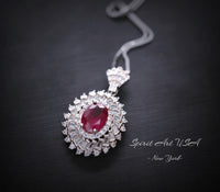Life Spiral Red Ruby Necklace - White Gold Coated Sterling Silver Triple Gemstone Red Ruby Pendant - Royal Whirl Jewelry #796