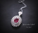 Life Spiral Red Ruby Necklace - White Gold Coated Sterling Silver Triple Gemstone Red Ruby Pendant - Royal Whirl Jewelry #796