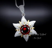 Gemstone Star Red Garnet Necklace - 18KGP Sterling Silver - 6 Point Star Garnet Pendant - 2CT Hexagram Red Garnet Jewelry #876