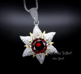 Gemstone Star Red Garnet Necklace - 18KGP Sterling Silver - 6 Point Star Garnet Pendant - 2CT Hexagram Red Garnet Jewelry #876