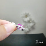 Sterling Silver Pink Tourmaline Necklace - Diamond Princess Diana Style Fuchsia Solitaire Halo 10 mm 4 CT Pink Tourmaline Pendant 18kgp #432