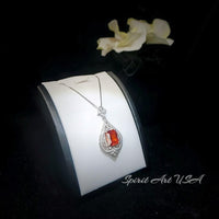 5 Ct Sunstone Necklace in Sterling Silver - Spiritual Flower Design with Scissor Cut Lab Orange Sapphire Tangerine white gold tone #986