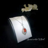 5 Ct Sunstone Necklace in Sterling Silver - Spiritual Flower Design with Scissor Cut Lab Orange Sapphire Tangerine white gold tone #986