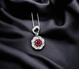 Ruby Necklace, Rose flower style - Birthstone Jewelry - 2 CT Round Cut Red Ruby Pendant - 18kgp @ Sterling Silver - July Birthstone #875B