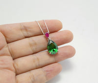 Teardrop Diopside Necklace Sterling Silver 5 CT Green Pendant 18k White Gold Plated Tiny Pear Ruby Jewelry May Birthstone #778