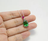 Teardrop Diopside Necklace Sterling Silver 5 CT Green Pendant 18k White Gold Plated Tiny Pear Ruby Jewelry May Birthstone #778