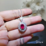 Life Spiral Red Ruby Necklace - White Gold Coated Sterling Silver Triple Gemstone Red Ruby Pendant - Royal Whirl Jewelry #796