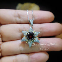 Gemstone Star Red Garnet Necklace - 18KGP Sterling Silver - 6 Point Star Garnet Pendant - 2CT Hexagram Red Garnet Jewelry #876
